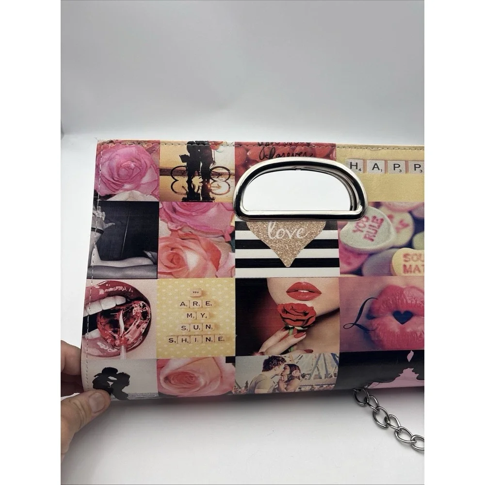 Depeche Mode New York Womens Clutch Shoulder Bag Love Print PVC Chain G1192A